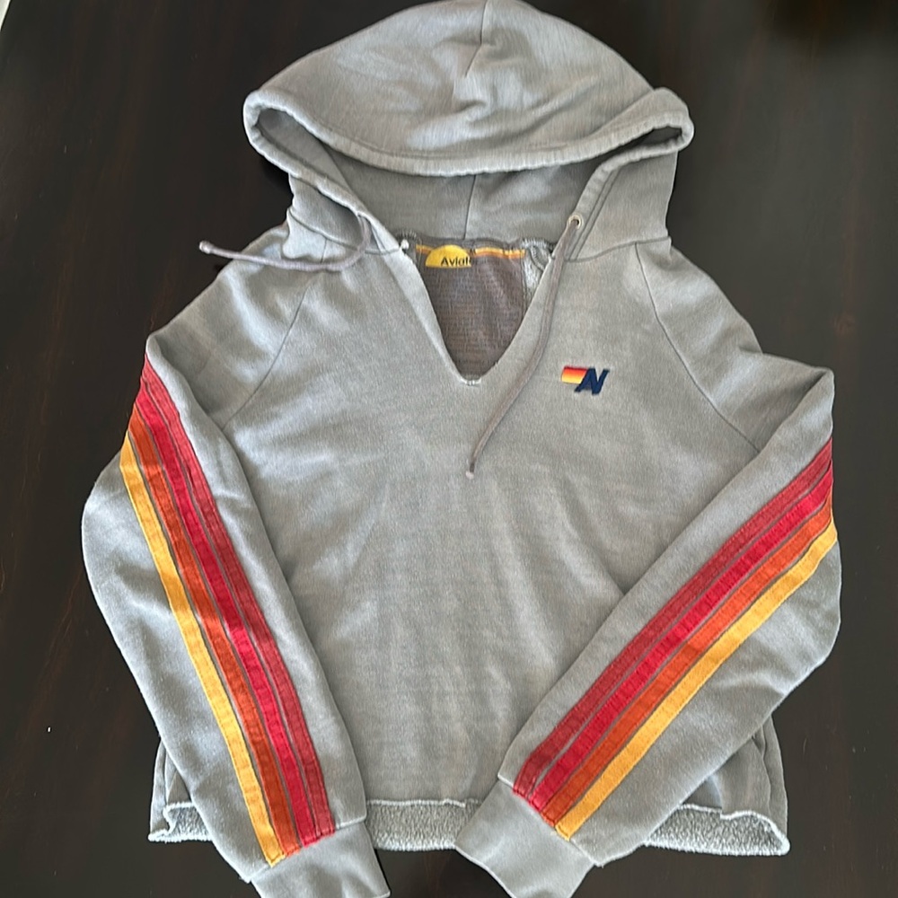 Aviator Nation Cropped Gray Hoodie - M